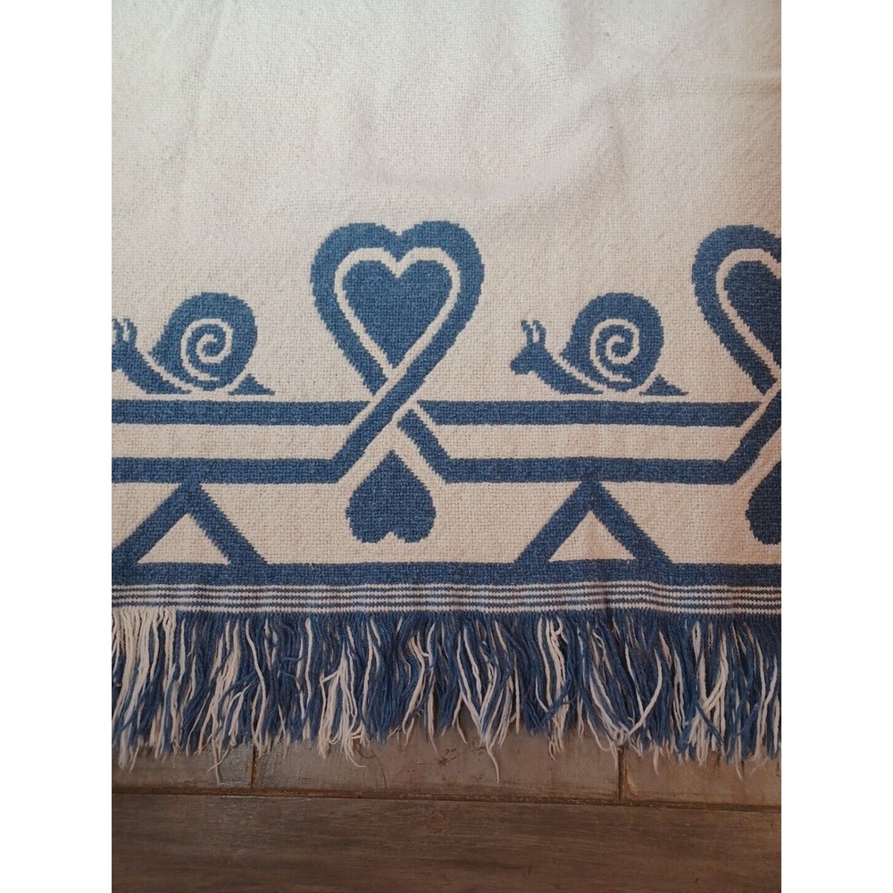 Blue & Cream Reversible Blanket/Throw Made In Spain Hearts & Snails - Picture 5 of 16